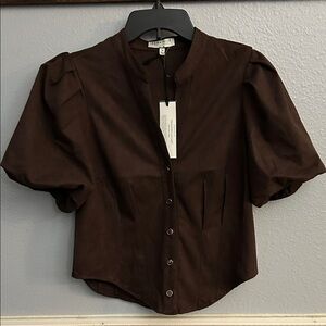 Elegant Brown Puff Sleeve Blouse